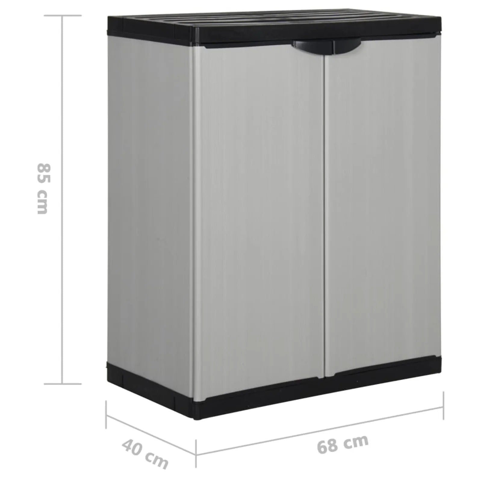 Tuinopbergkast met 2 Deuren en Legplank – 68 × 40 × 85 cm – Weerbestendige Kunststof Opbergkast voor Tuin, Balkon en Garage