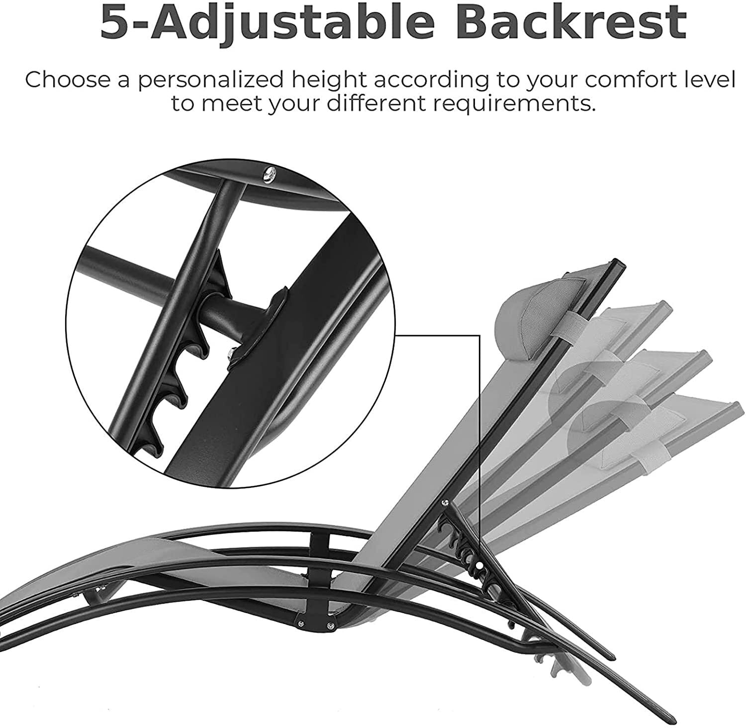 3-Delige Aluminium Loungeset voor Buiten – 2 Verstelbare Ligstoelen met Tafel, Ademend Textileen & Stapelbaar Design – Ideaal voor Tuin, Zwembad, Strand & Camping