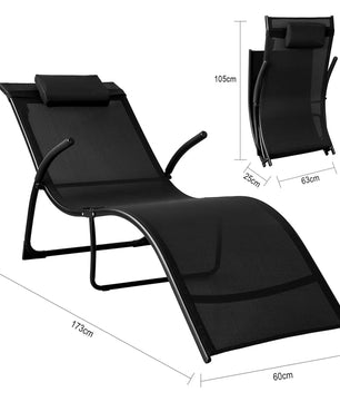 Opvouwbare Tuinligstoel met Kussen – Ergonomisch Gebogen Design, Ademend UV-Bestendig Textiel & Stalen Frame – Geschikt voor Tuin, Balkon & Strand