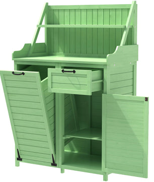 Houten Gereedschapsschuur voor Buiten met Werkblad – Tuinkast met Planken en Laden – 100 × 45 × 154 cm – Weerbestendige Opbergkast voor Tuin en Terras