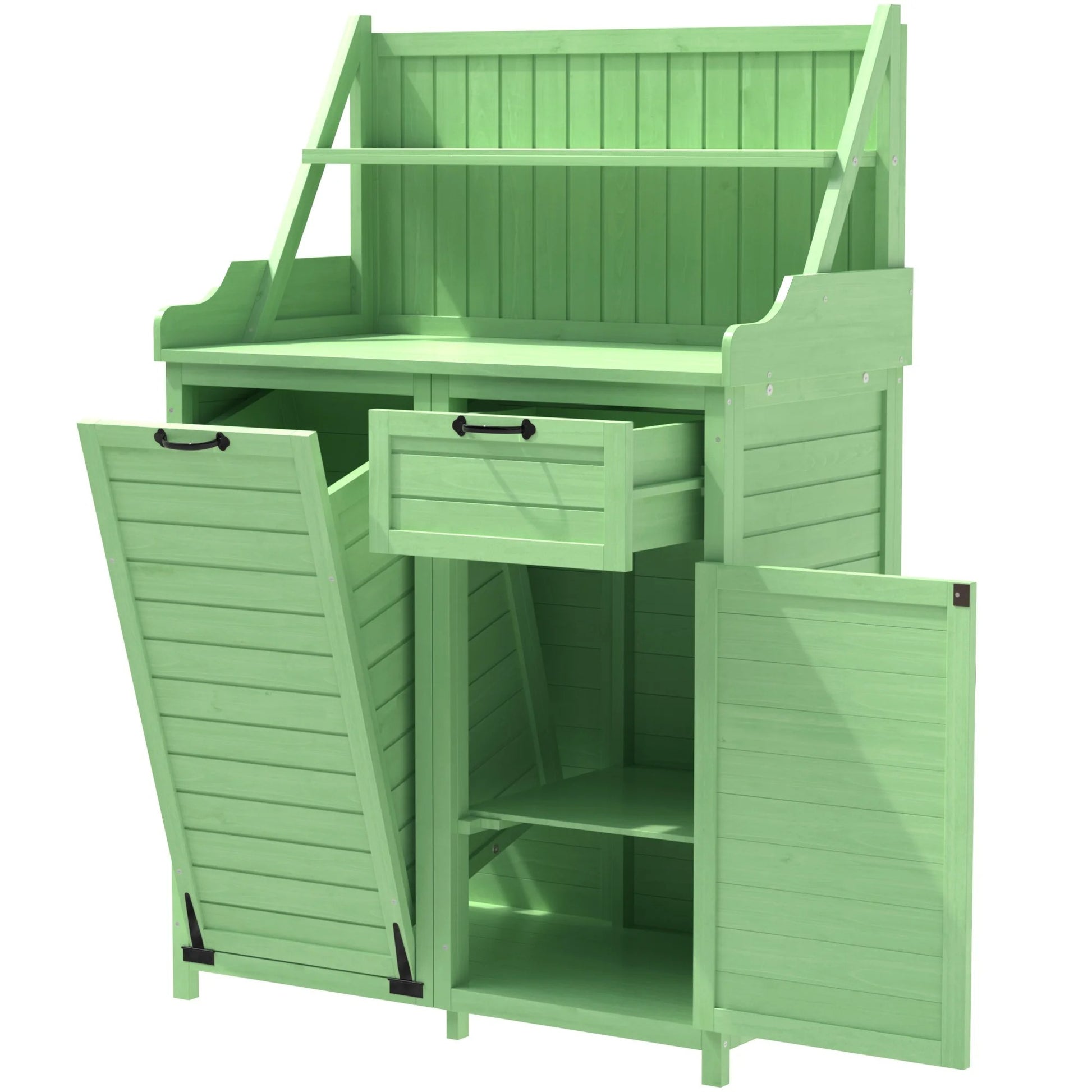 Houten Gereedschapsschuur voor Buiten met Werkblad – Tuinkast met Planken en Laden – 100 × 45 × 154 cm – Weerbestendige Opbergkast voor Tuin en Terras