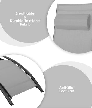 3-Delige Aluminium Loungeset voor Buiten – 2 Verstelbare Ligstoelen met Tafel, Ademend Textileen & Stapelbaar Design – Ideaal voor Tuin, Zwembad, Strand & Camping