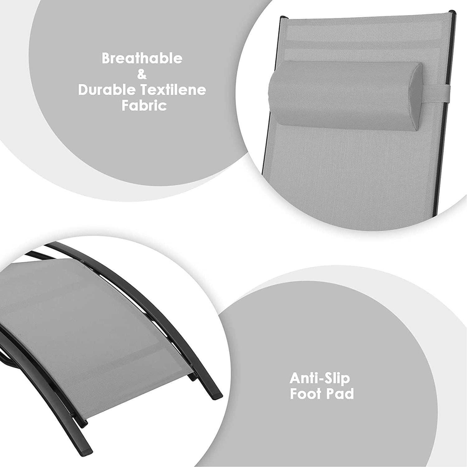 3-Delige Aluminium Loungeset voor Buiten – 2 Verstelbare Ligstoelen met Tafel, Ademend Textileen & Stapelbaar Design – Ideaal voor Tuin, Zwembad, Strand & Camping