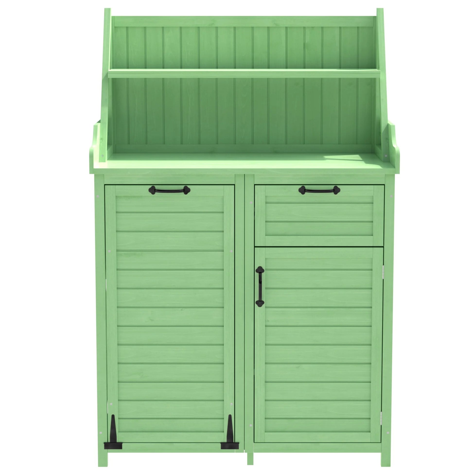 Houten Gereedschapsschuur voor Buiten met Werkblad – Tuinkast met Planken en Laden – 100 × 45 × 154 cm – Weerbestendige Opbergkast voor Tuin en Terras