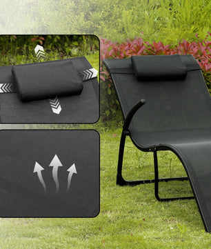 Opvouwbare Tuinligstoel met Kussen – Ergonomisch Gebogen Design, Ademend UV-Bestendig Textiel & Stalen Frame – Geschikt voor Tuin, Balkon & Strand