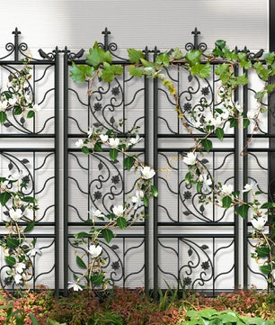 Set van 2 Metalen Klimrekken voor Planten – Zwart, 195 cm Hoog, Tuinspalies met Grondpennen voor Klimplanten & Tuinafscheiding