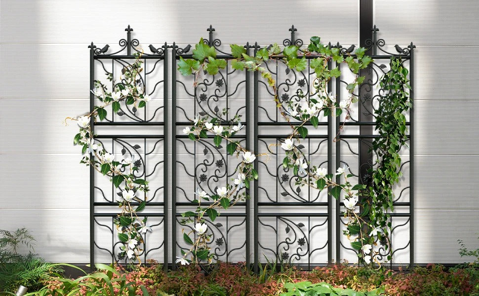 Set van 2 Metalen Klimrekken voor Planten – Zwart, 195 cm Hoog, Tuinspalies met Grondpennen voor Klimplanten & Tuinafscheiding