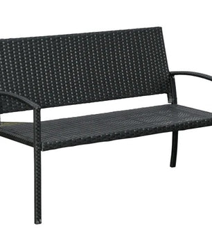 Set van 2 Zwarte Tuinbanken – 2-Zits Acapulco Stijl met Handgeweven PE-Rotan, Stalen Frame & Ergonomische Rugleuning – Weerbestendig voor Balkon, Terras & Veranda