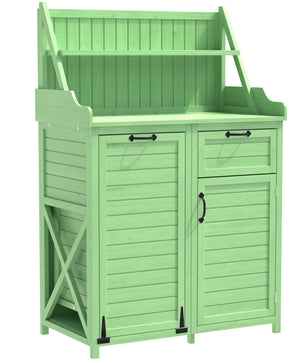 Houten Gereedschapsschuur voor Buiten met Werkblad – Tuinkast met Planken en Laden – 100 × 45 × 154 cm – Weerbestendige Opbergkast voor Tuin en Terras