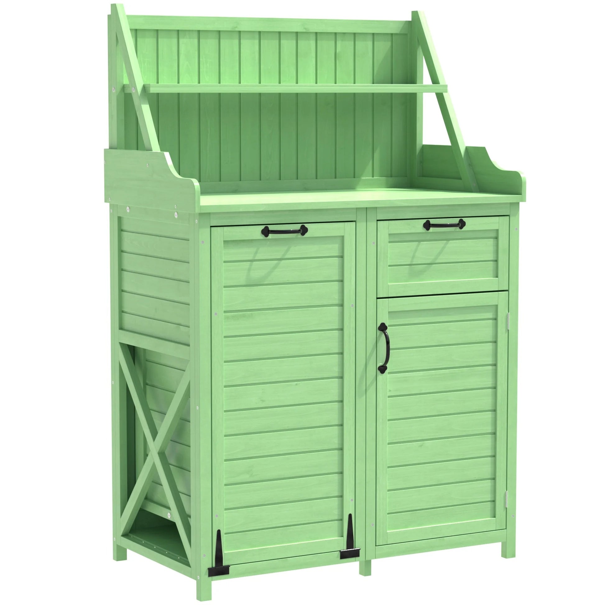 Houten Gereedschapsschuur voor Buiten met Werkblad – Tuinkast met Planken en Laden – 100 × 45 × 154 cm – Weerbestendige Opbergkast voor Tuin en Terras
