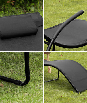 Opvouwbare Tuinligstoel met Kussen – Ergonomisch Gebogen Design, Ademend UV-Bestendig Textiel & Stalen Frame – Geschikt voor Tuin, Balkon & Strand