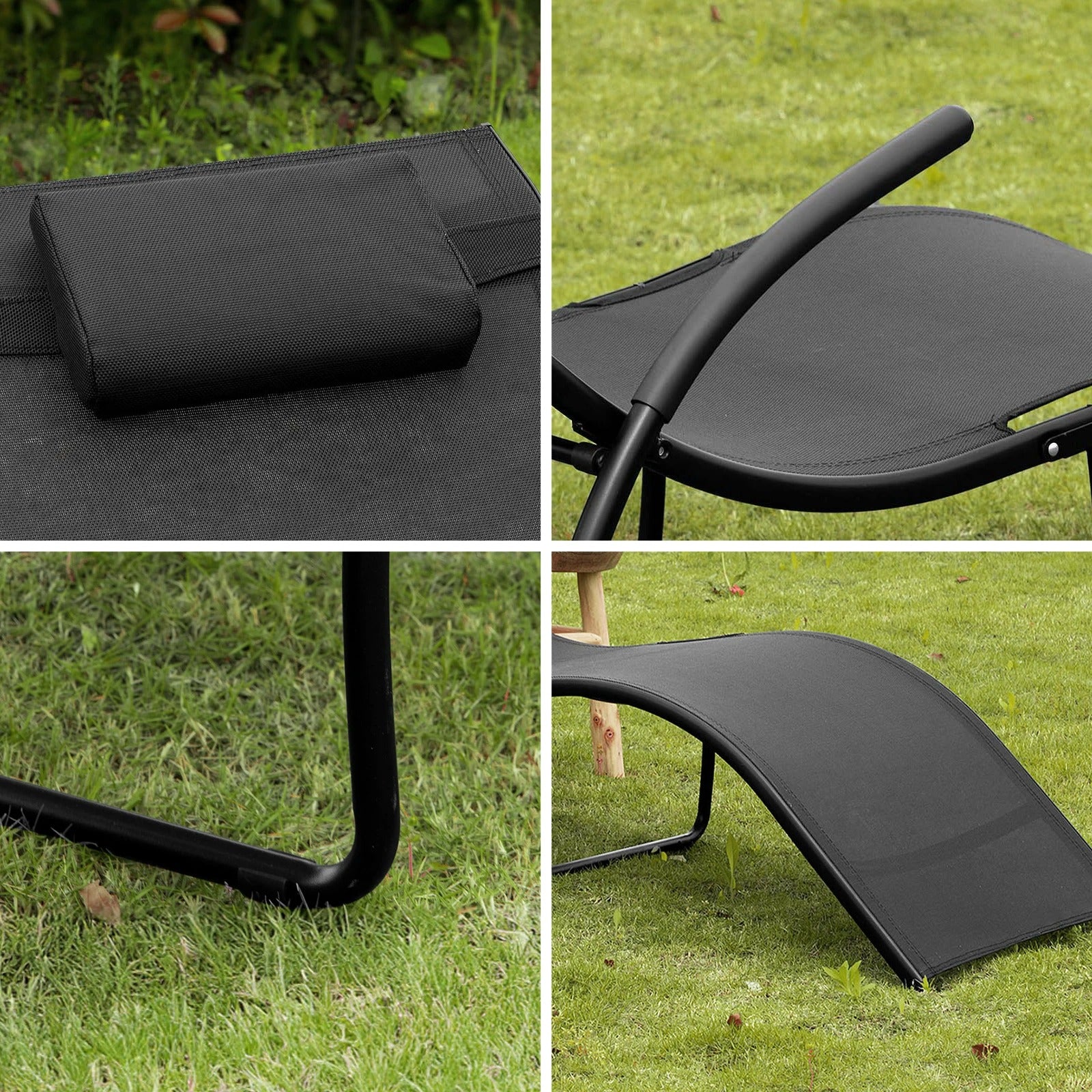 Opvouwbare Tuinligstoel met Kussen – Ergonomisch Gebogen Design, Ademend UV-Bestendig Textiel & Stalen Frame – Geschikt voor Tuin, Balkon & Strand