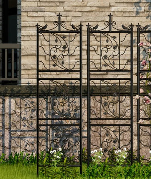 Set van 2 Metalen Klimrekken voor Planten – Zwart, 195 cm Hoog, Tuinspalies met Grondpennen voor Klimplanten & Tuinafscheiding