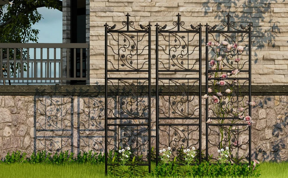 Set van 2 Metalen Klimrekken voor Planten – Zwart, 195 cm Hoog, Tuinspalies met Grondpennen voor Klimplanten & Tuinafscheiding
