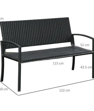 Set van 2 Zwarte Tuinbanken – 2-Zits Acapulco Stijl met Handgeweven PE-Rotan, Stalen Frame & Ergonomische Rugleuning – Weerbestendig voor Balkon, Terras & Veranda