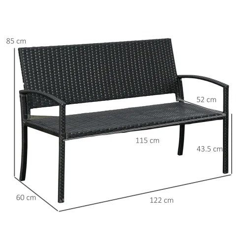 Set van 2 Zwarte Tuinbanken – 2-Zits Acapulco Stijl met Handgeweven PE-Rotan, Stalen Frame & Ergonomische Rugleuning – Weerbestendig voor Balkon, Terras & Veranda