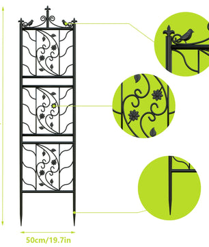 Set van 2 Metalen Klimrekken voor Planten – Zwart, 195 cm Hoog, Tuinspalies met Grondpennen voor Klimplanten & Tuinafscheiding