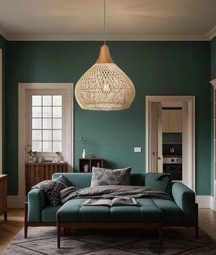 Vintage Rotan Hanglamp Boho – Handgeweven E27 Plafondlamp van Natuurlijk Rotan voor Eetkamer, Keuken & Woonkamer