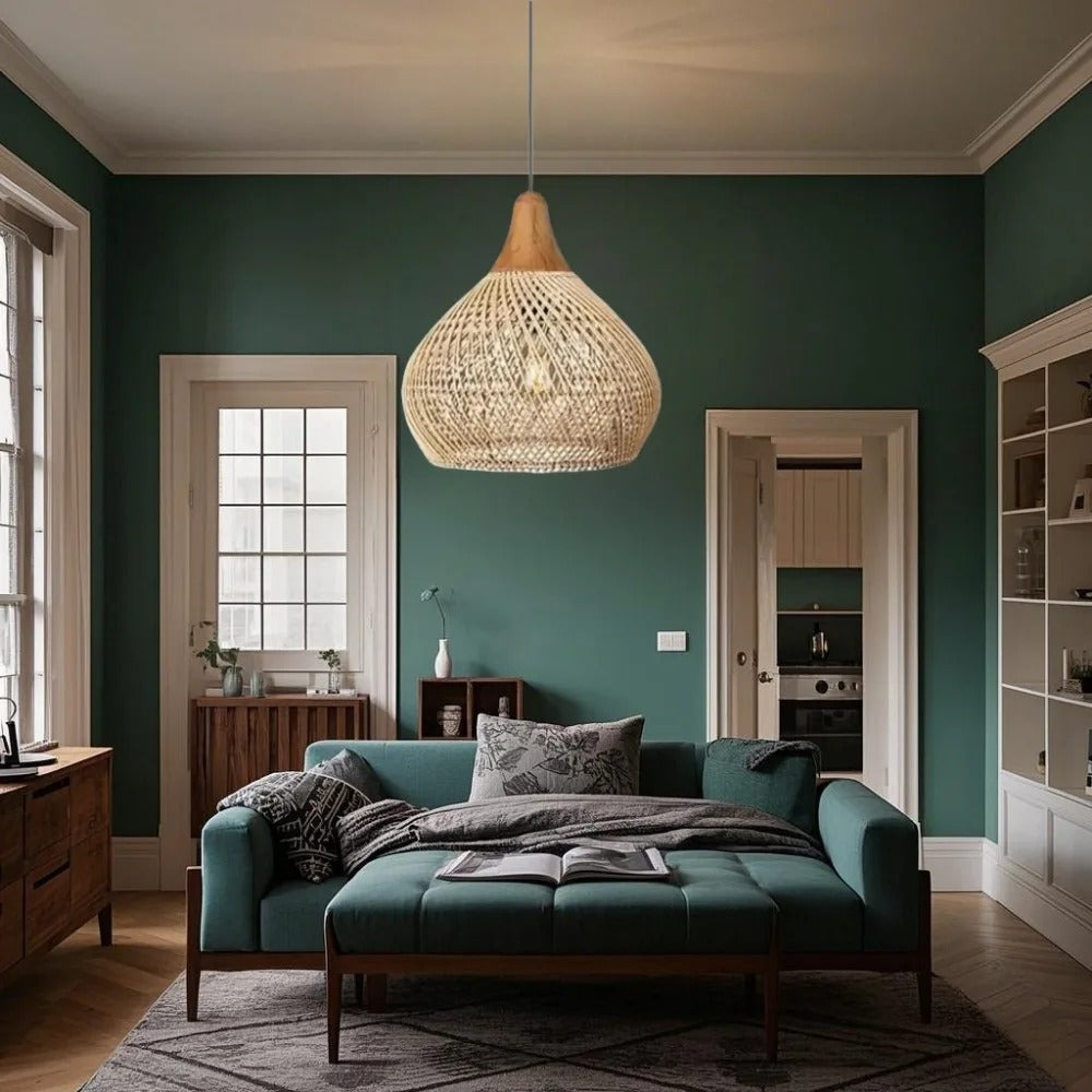Vintage Rotan Hanglamp Boho – Handgeweven E27 Plafondlamp van Natuurlijk Rotan voor Eetkamer, Keuken & Woonkamer