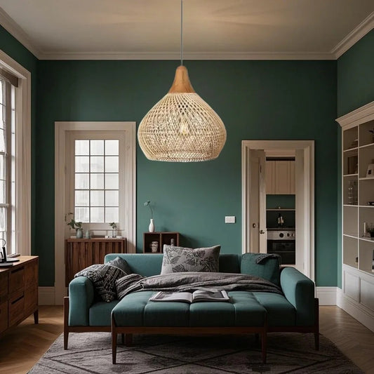 Vintage Rotan Hanglamp Boho – Handgeweven E27 Plafondlamp van Natuurlijk Rotan voor Eetkamer, Keuken & Woonkamer