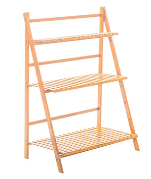 Opvouwbare 3-Laags Bamboe Plantenstandaard – Natuurlijk Bamboe – 70 × 38 × 97 cm – Stevig Plantenrek voor Binnen en Buiten
