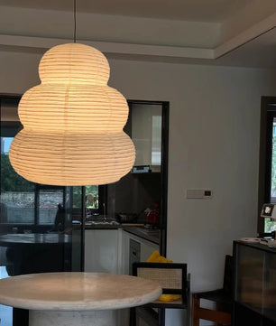 Japanse Rijstpapier Hanglamp – Wabi-Sabi Minimalistisch Design – Dimbare LED E27 – Ø28 cm