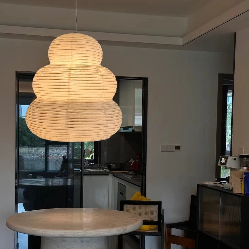 Japanse Rijstpapier Hanglamp – Wabi-Sabi Minimalistisch Design – Dimbare LED E27 – Ø28 cm
