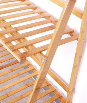 Opvouwbare 3-Laags Bamboe Plantenstandaard – Natuurlijk Bamboe – 70 × 38 × 97 cm – Stevig Plantenrek voor Binnen en Buiten