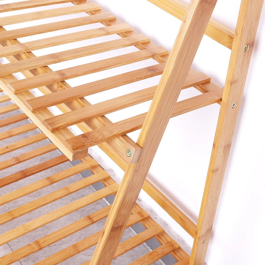Opvouwbare 3-Laags Bamboe Plantenstandaard – Natuurlijk Bamboe – 70 × 38 × 97 cm – Stevig Plantenrek voor Binnen en Buiten