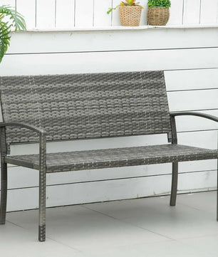 2-Zits Polyrotan Parkbank – Grijs, Rotanlook met Gepoedercoat Stalen Frame, Weer- & UV-bestendig, Draagvermogen 320 kg – 122 cm