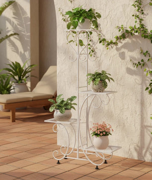 Metalen Plantenstandaard met 4 Lagen – Europees Design – Gecoat IJzer – 57 × 81 cm – Roestbestendig en Ruimtebesparend voor Binnen en Buiten
