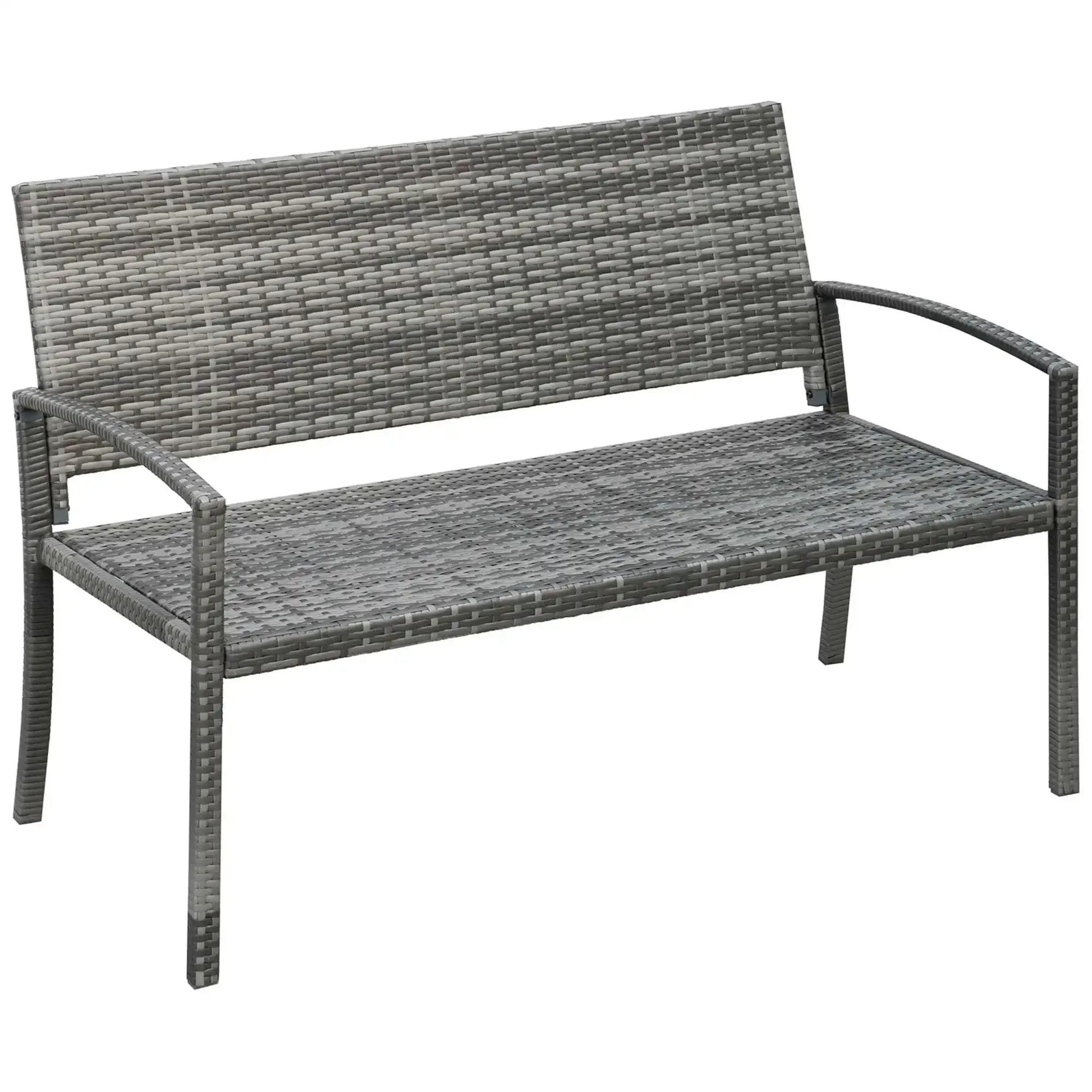 2-Zits Polyrotan Parkbank – Grijs, Rotanlook met Gepoedercoat Stalen Frame, Weer- & UV-bestendig, Draagvermogen 320 kg – 122 cm