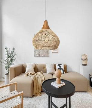Vintage Rotan Hanglamp Boho – Handgeweven E27 Plafondlamp van Natuurlijk Rotan voor Eetkamer, Keuken & Woonkamer