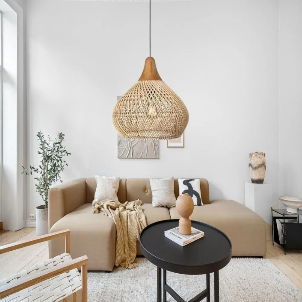 Vintage Rotan Hanglamp Boho – Handgeweven E27 Plafondlamp van Natuurlijk Rotan voor Eetkamer, Keuken & Woonkamer