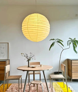 Japanse Rijstpapier Hanglamp – Wabi-Sabi Minimalistisch Design – Dimbare LED E27 – Ø28 cm