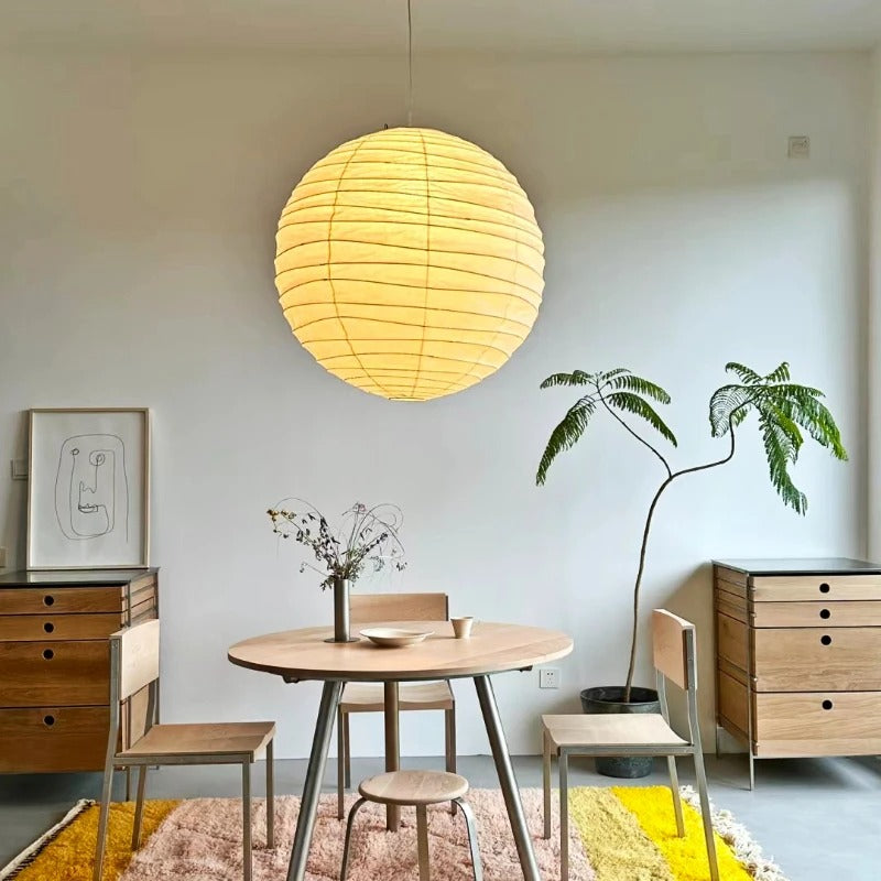 Japanse Rijstpapier Hanglamp – Wabi-Sabi Minimalistisch Design – Dimbare LED E27 – Ø28 cm