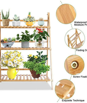 Opvouwbare 3-Laags Bamboe Plantenstandaard – Natuurlijk Bamboe – 70 × 38 × 97 cm – Stevig Plantenrek voor Binnen en Buiten