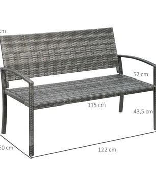 2-Zits Polyrotan Parkbank – Grijs, Rotanlook met Gepoedercoat Stalen Frame, Weer- & UV-bestendig, Draagvermogen 320 kg – 122 cm