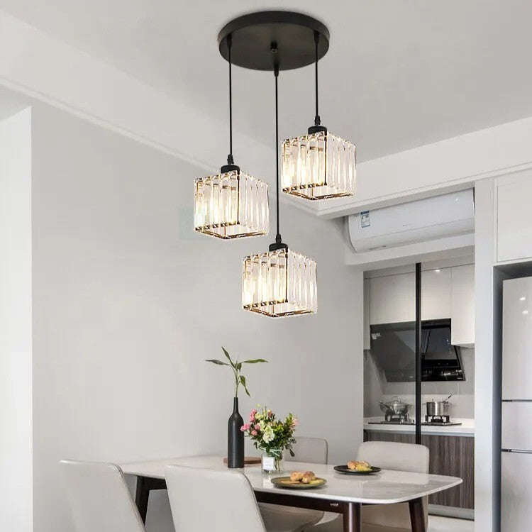 Luxe Kristallen Hanglamp met E27 Fittingen – Moderne Design Plafondlamp met Ronde of Rechthoekige Plafondplaat – Kristallen Pendellamp voor Woonkamer, Eetkamer & Slaapkamer