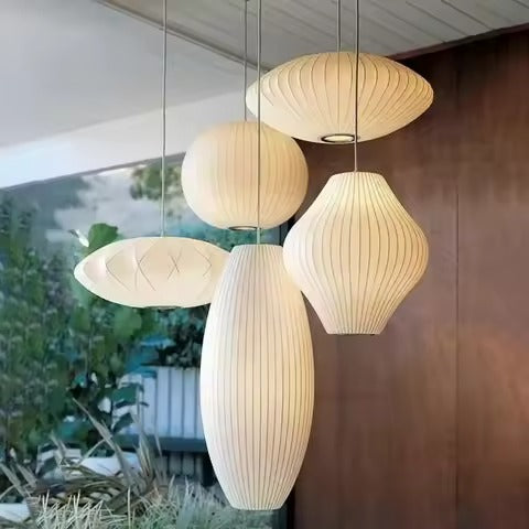 Moderne Zijde LED Hanglamp – Minimalistische Designer Plafondlamp – Witte Stoffen Kap – E27 – Voor Woonkamer, Restaurant & Hotel