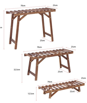 Set van 3 Houten Plantenstandaards – Laddervormig Plantenrek van Grenenhout – Donkerbruin – Voor Binnen en Buiten