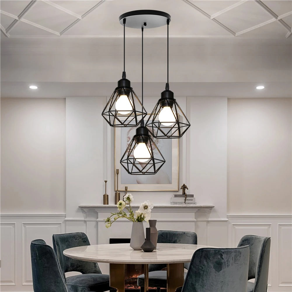 Vintage Industriële Hanglamp – Smeedijzeren Diamant Design – E27 Fitting – Modern & Stoer Interieurlicht