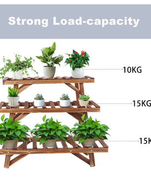 Set van 3 Houten Plantenstandaards – Laddervormig Plantenrek van Grenenhout – Donkerbruin – Voor Binnen en Buiten