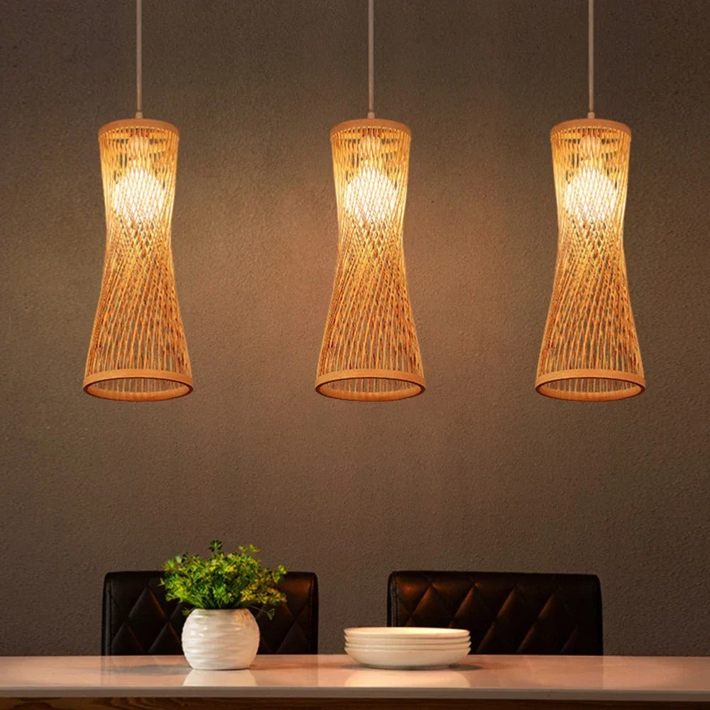 Japanse Bamboe Hanglamp – Handgeweven Rotan Design – Natuurlijke Sfeerverlichting – E27 – Voor Woonkamer, Restaurant & Café