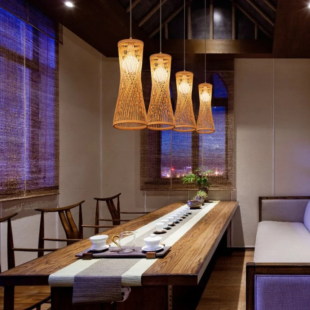 Japanse Bamboe Hanglamp – Handgeweven Rotan Design – Natuurlijke Sfeerverlichting – E27 – Voor Woonkamer, Restaurant & Café
