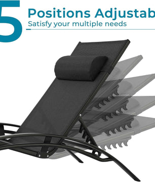 3-Delige Aluminium Loungeset voor Buiten – 2 Verstelbare Ligstoelen met Tafel, Ademend Textileen & Stapelbaar Design – Ideaal voor Tuin, Zwembad, Strand & Camping