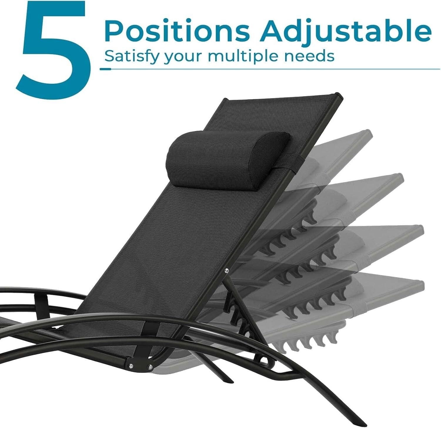 3-Delige Aluminium Loungeset voor Buiten – 2 Verstelbare Ligstoelen met Tafel, Ademend Textileen & Stapelbaar Design – Ideaal voor Tuin, Zwembad, Strand & Camping