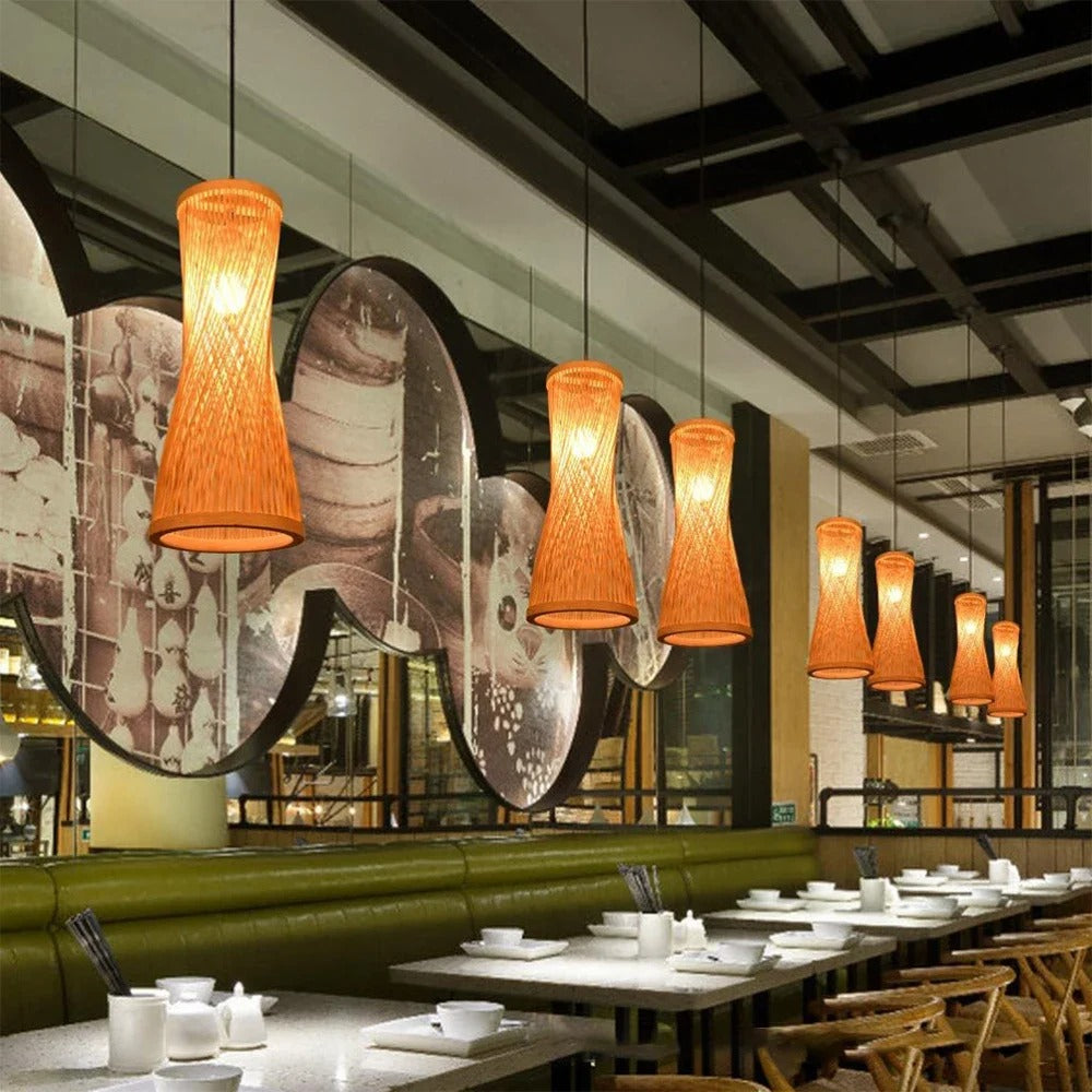 Japanse Bamboe Hanglamp – Handgeweven Rotan Design – Natuurlijke Sfeerverlichting – E27 – Voor Woonkamer, Restaurant & Café