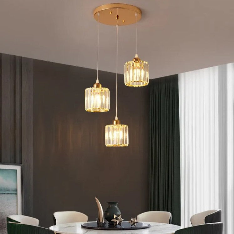 Luxe Kristallen Hanglamp met E27 Fittingen – Moderne Design Plafondlamp met Ronde of Rechthoekige Plafondplaat – Kristallen Pendellamp voor Woonkamer, Eetkamer & Slaapkamer