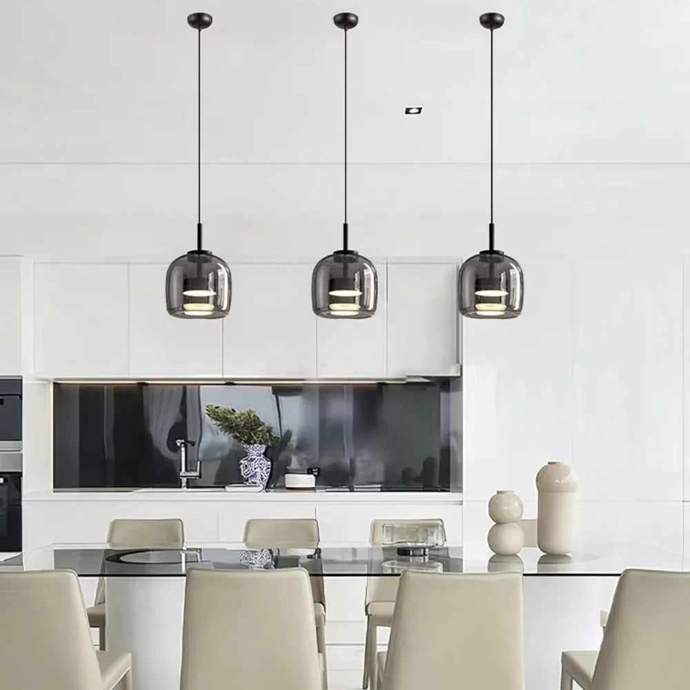Moderne Glazen LED Hanglamp – Rookgrijs of Amber – Design Pendellamp met Geïntegreerde LED in 15, 26 of 38 cm voor Woonkamer, Eetkamer & Slaapkamer
